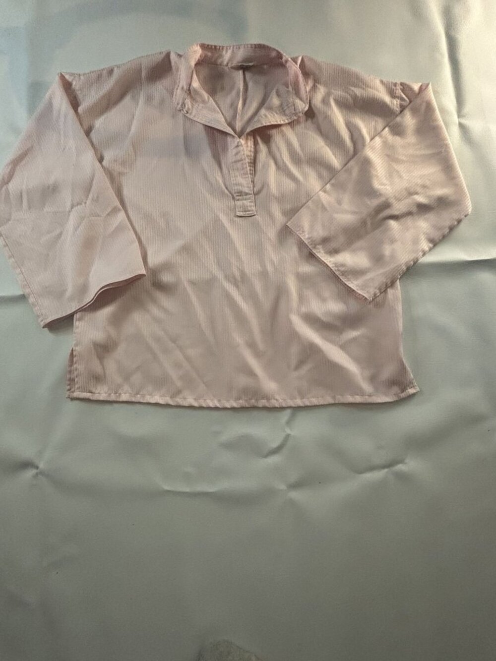 Vintage Sears Pink Blouse With Textured Stripes 3/4 Sleeves Polyester Womens Med